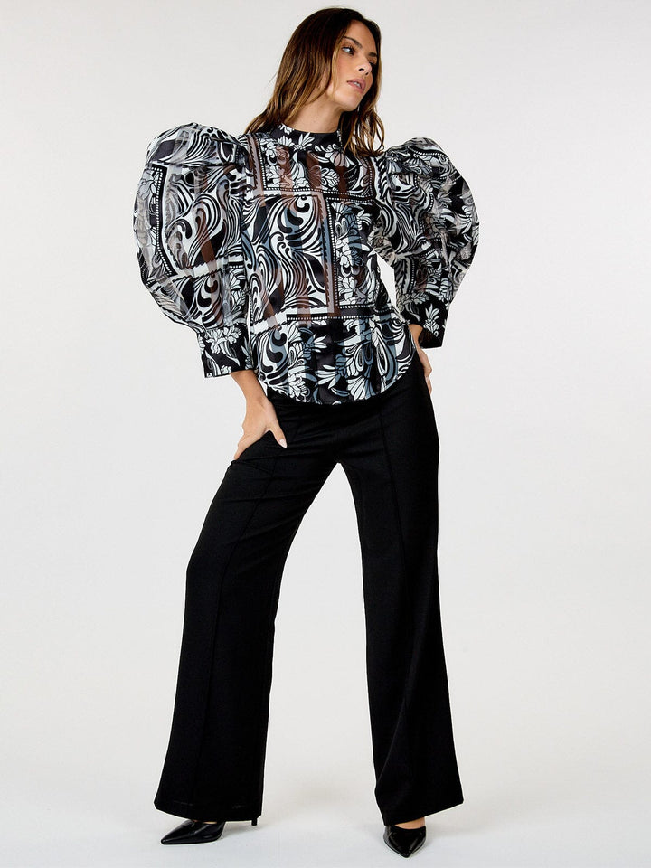 WOMEN'S LONG PUFF SLEEVE MULTI PRINT BLOUSE
