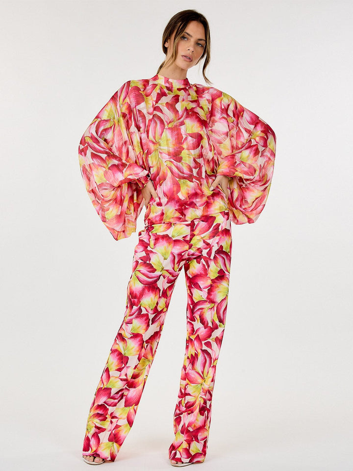 WOMEN'S ZIPPER CLOSURE FLORAL PRINT WIDE LEG PANTS