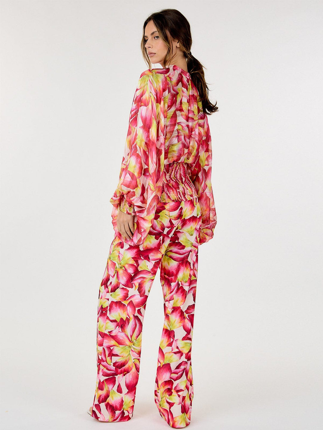 WOMEN'S ZIPPER CLOSURE FLORAL PRINT WIDE LEG PANTS