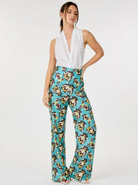 WOMEN'S ZIP UP MULTI PRINT WIDE LEG PANTS