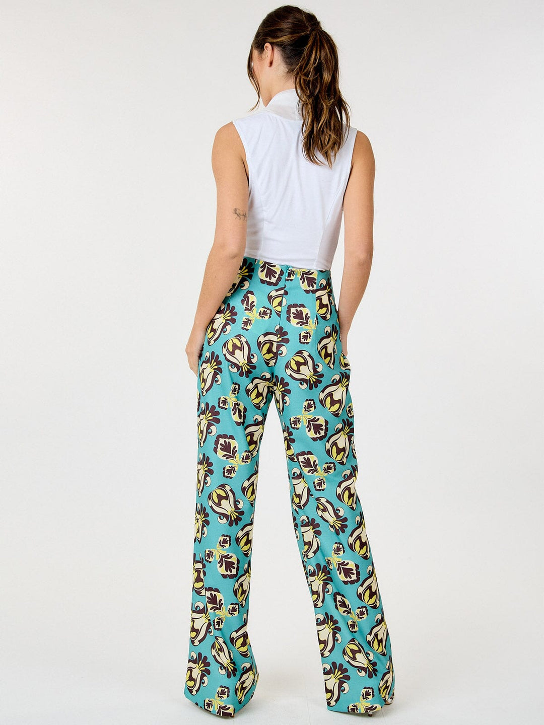 WOMEN'S ZIP UP MULTI PRINT WIDE LEG PANTS