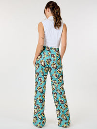 WOMEN'S ZIP UP MULTI PRINT WIDE LEG PANTS
