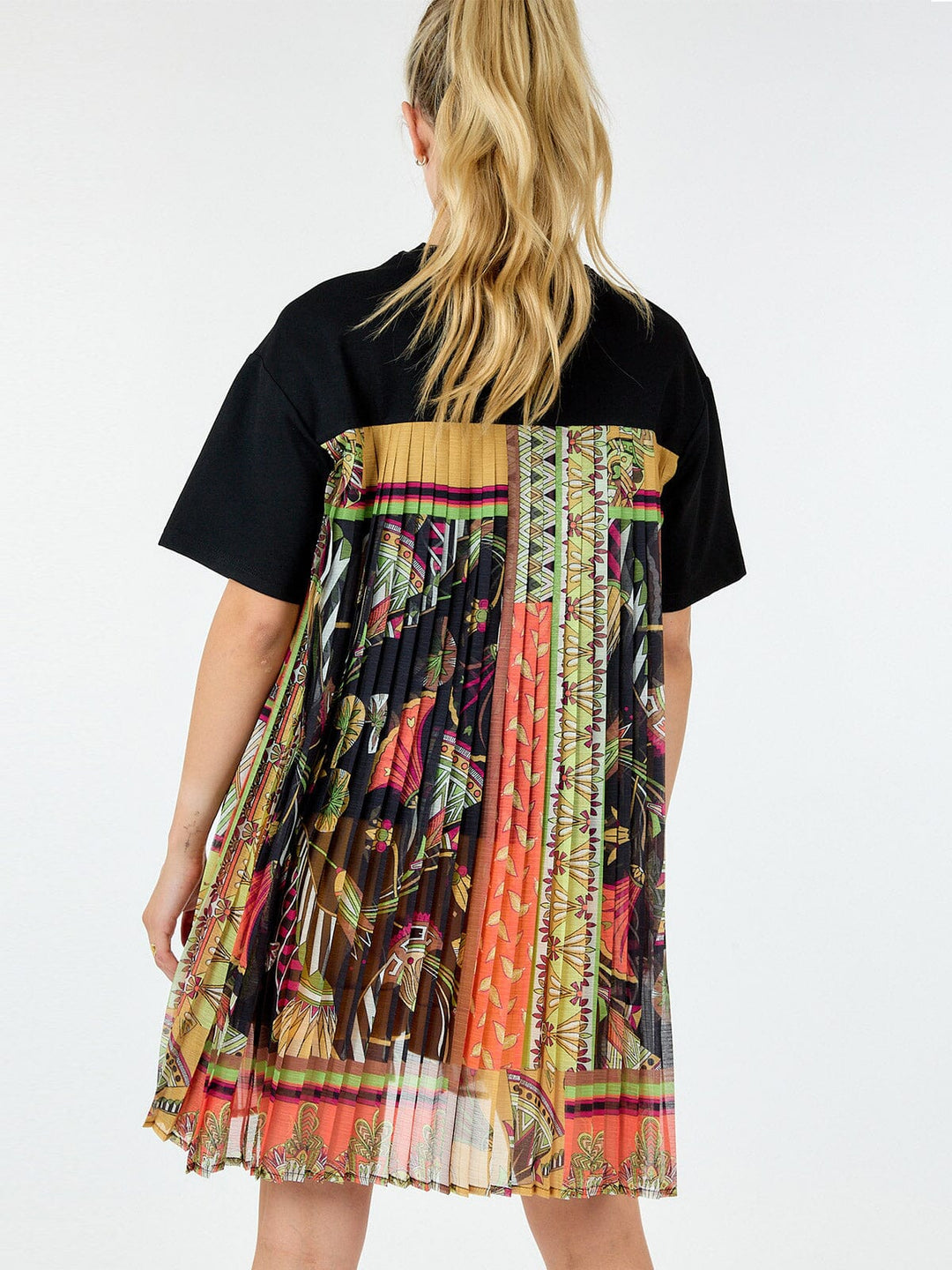 WOMEN'S SHORT SLEEVE MULTI PRINT PLEATED BLOUSE