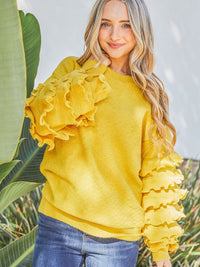 WOMEN'S LONG RUFFLE TIERED SLEEVE PULLOVER SWEATER