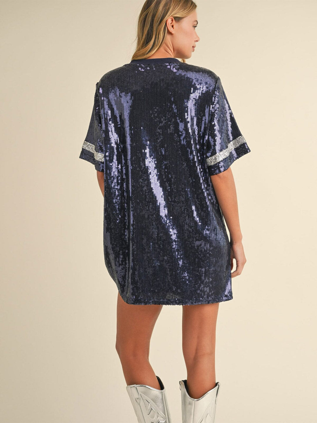 WOMEN'S SHORT SLEEVE GRAPHIC SEQUINS LOOSE FIT MINI DRESS