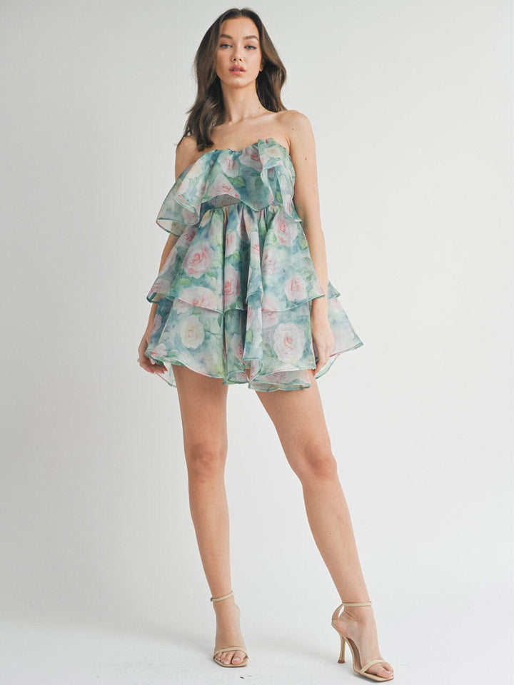 WOMEN'S SLEEVELESS FIT & FLARE TIERES FLORAL MINI DRESS