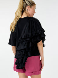 WOMEN'S SHORT SLEEVE RUFFLE TIERED DETAILED TOP
