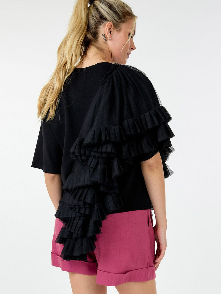 WOMEN'S SHORT SLEEVE RUFFLE TIERED DETAILED TOP