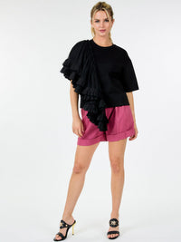 WOMEN'S SHORT SLEEVE RUFFLE TIERED DETAILED TOP