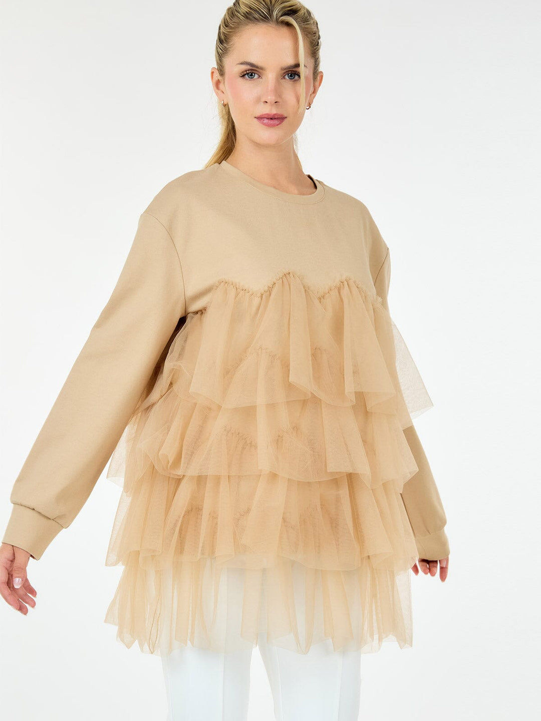 WOMEN'S LONG SLEEVE RUFFLE TIERED DETAILED BLOUSE