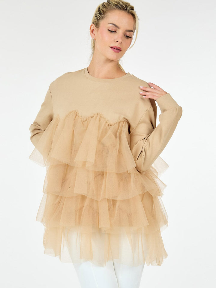WOMEN'S LONG SLEEVE RUFFLE TIERED DETAILED BLOUSE