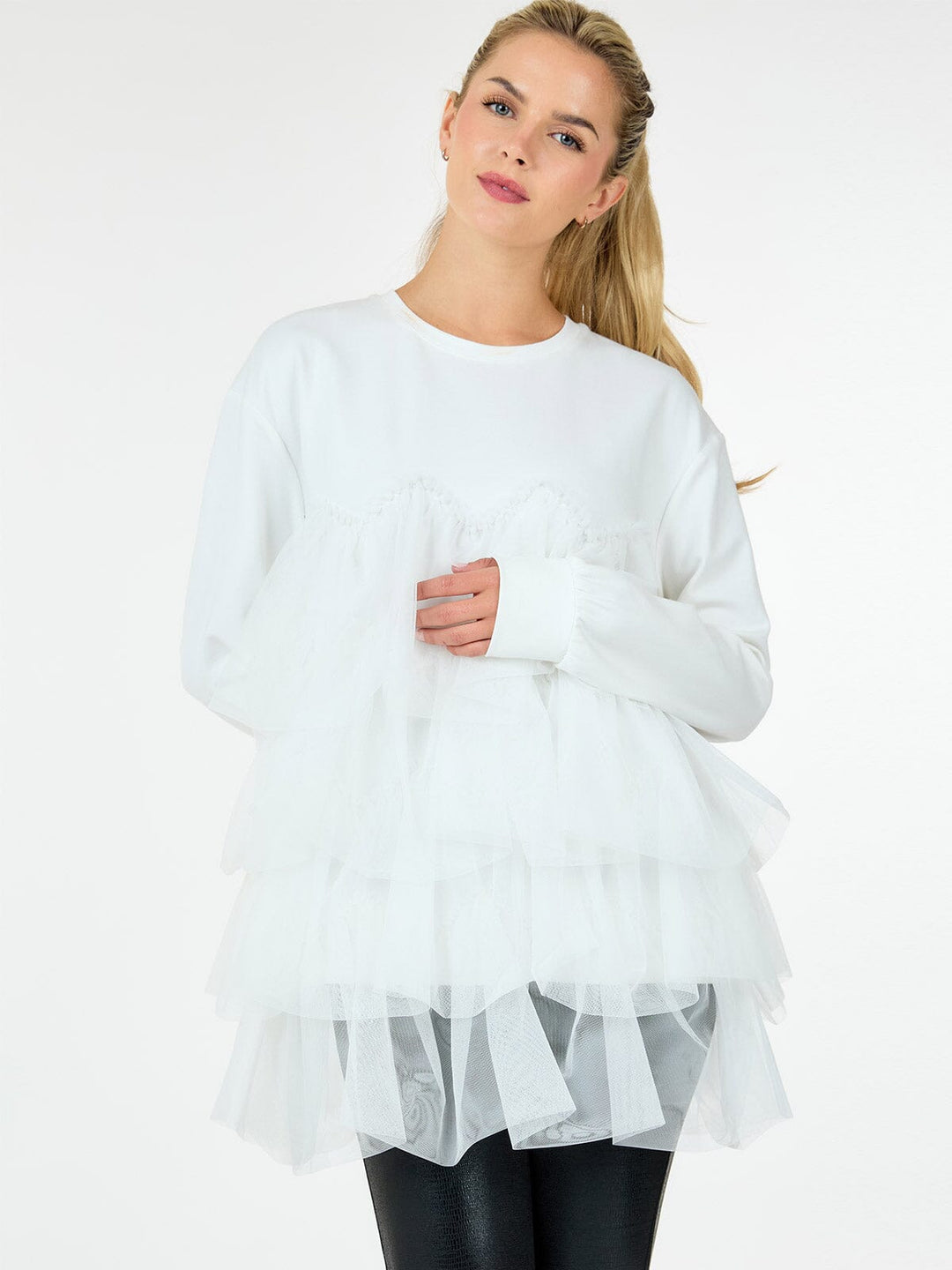 WOMEN'S LONG SLEEVE RUFFLE TIERED DETAILED BLOUSE