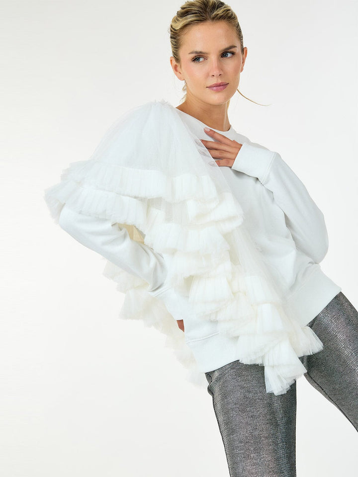 WOMEN'S LONG SLEEVE RUFFLE DETAILED PULLOVER SWEATER