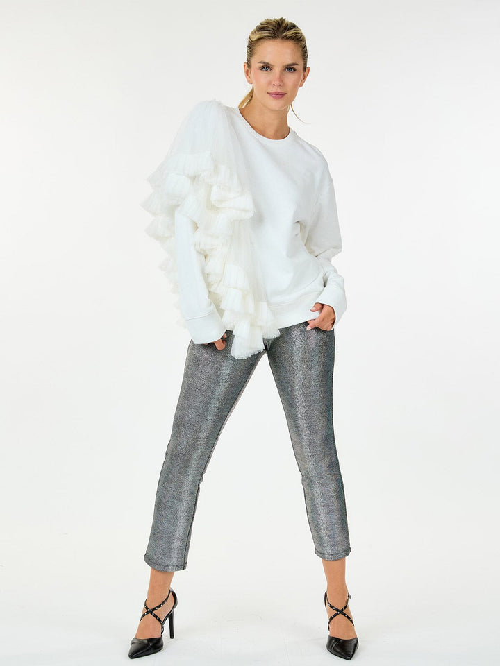 WOMEN'S LONG SLEEVE RUFFLE DETAILED PULLOVER SWEATER