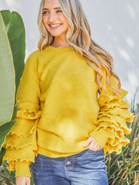 WOMEN'S LONG RUFFLE TIERED SLEEVE PULLOVER SWEATER