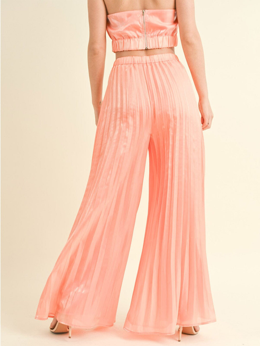 WOMEN'S SLEEVELESS CROP TOP & WIDE LEG PANTS PLEATED 2PC. SET