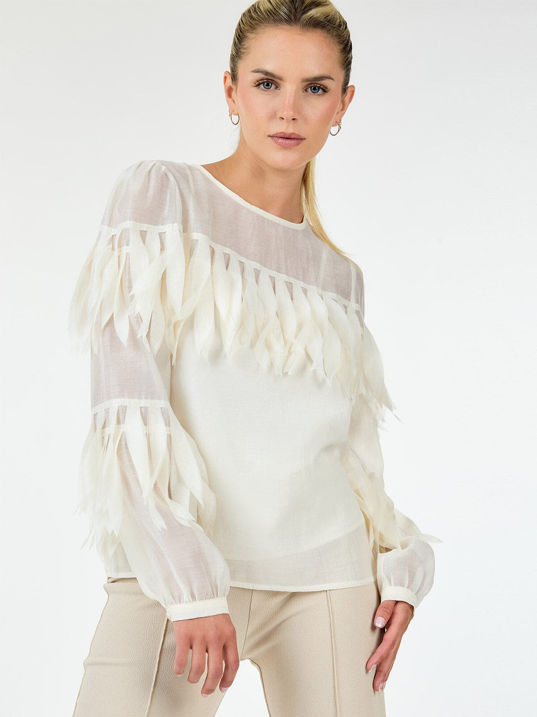 WOMEN'S LONG SLEEVE TIERED FRINGE BLOUSE