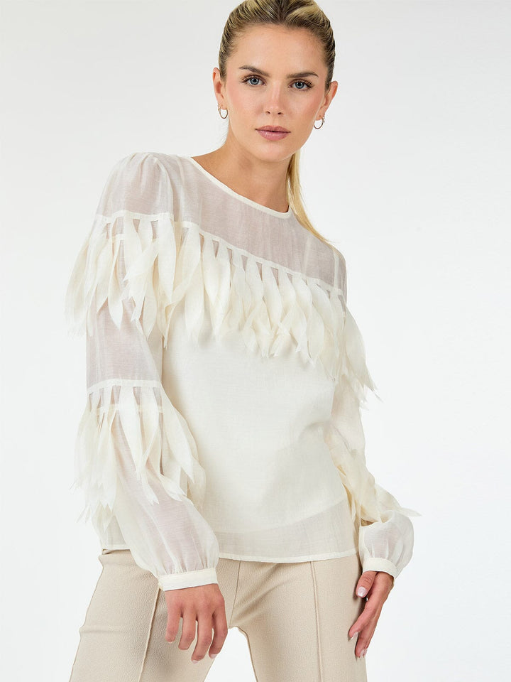 WOMEN'S LONG SLEEVE TIERED FRINGE BLOUSE