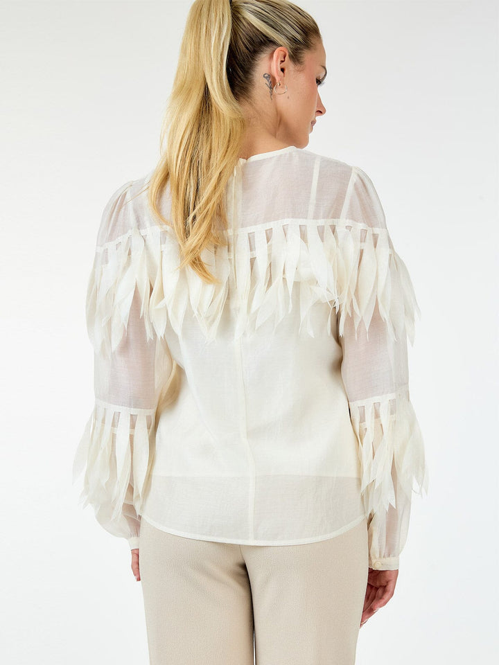 WOMEN'S LONG SLEEVE TIERED FRINGE BLOUSE