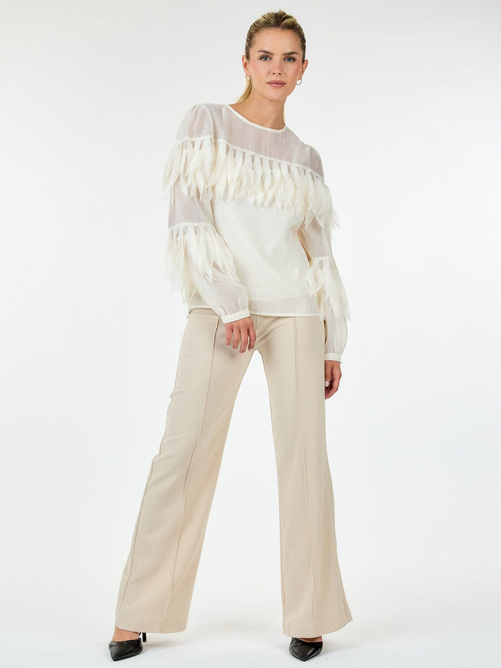 WOMEN'S LONG SLEEVE TIERED FRINGE BLOUSE