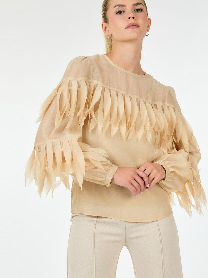 WOMEN'S LONG SLEEVE TIERED FRINGE BLOUSE