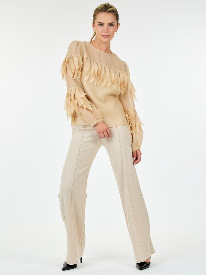WOMEN'S LONG SLEEVE TIERED FRINGE BLOUSE