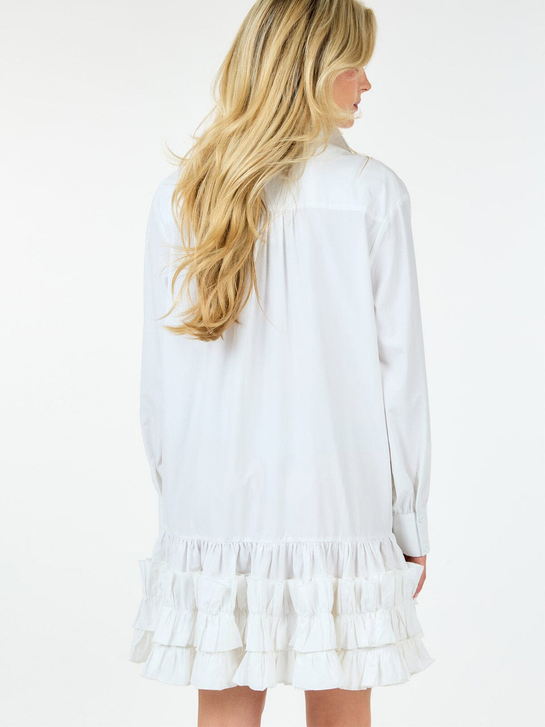 WOMEN'S LONG SLEEVE BUTTON UP RUFFLE BOTTOM HEM TUNIC MINI DRESS