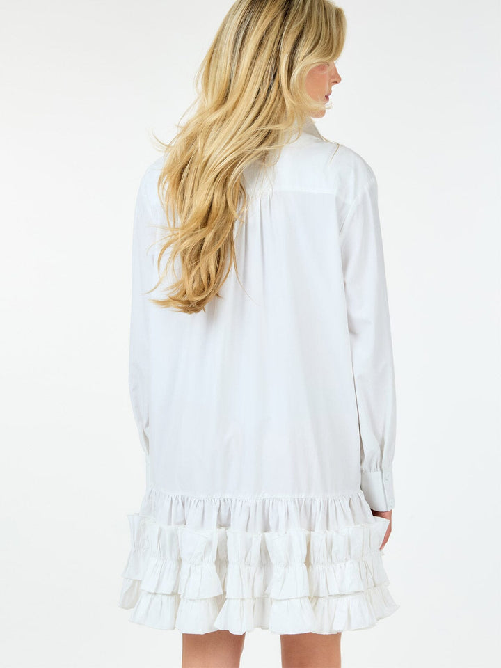 WOMEN'S LONG SLEEVE BUTTON UP RUFFLE BOTTOM HEM TUNIC MINI DRESS