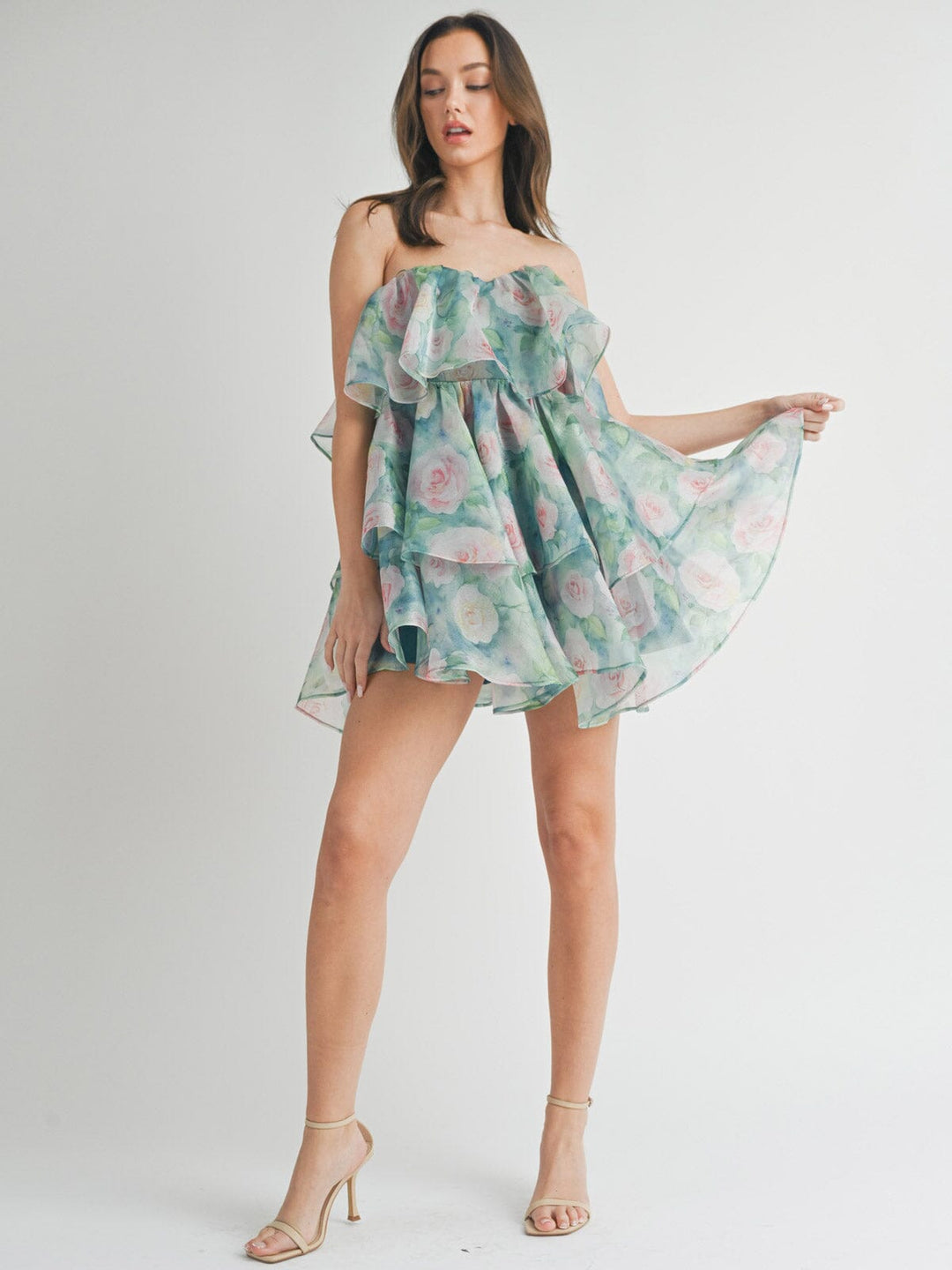 WOMEN'S SLEEVELESS FIT & FLARE TIERES FLORAL MINI DRESS