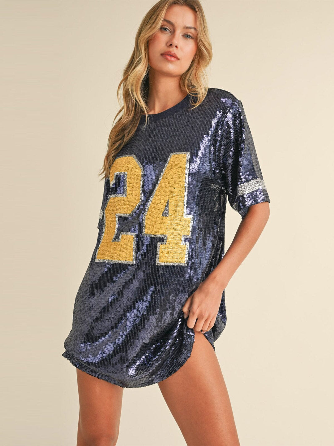 WOMEN'S SHORT SLEEVE GRAPHIC SEQUINS LOOSE FIT MINI DRESS