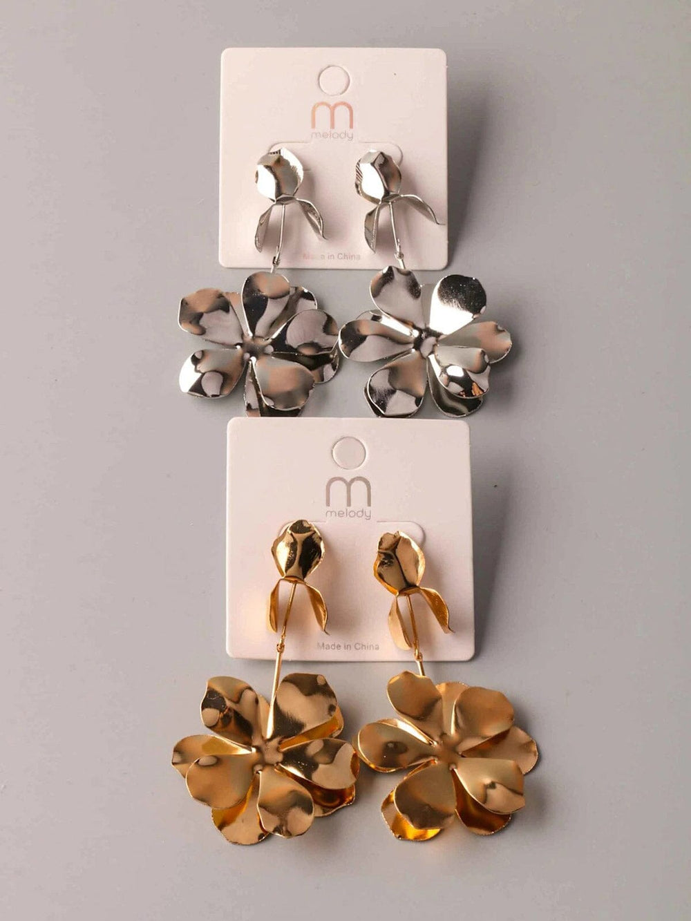 FASHION GOLD & SILVER FLOWER EARRINGS