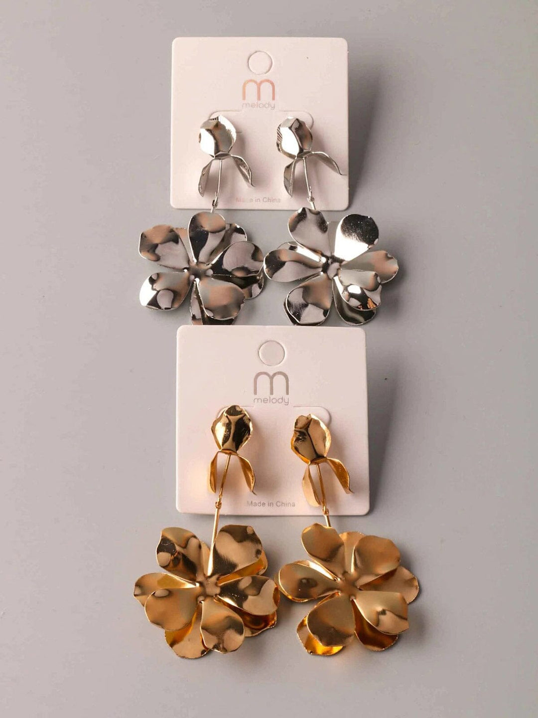 FASHION GOLD & SILVER FLOWER EARRINGS