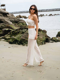 WOMEN'S CROP TUBE TOP & WIDE LEG PANTS 2PC SET