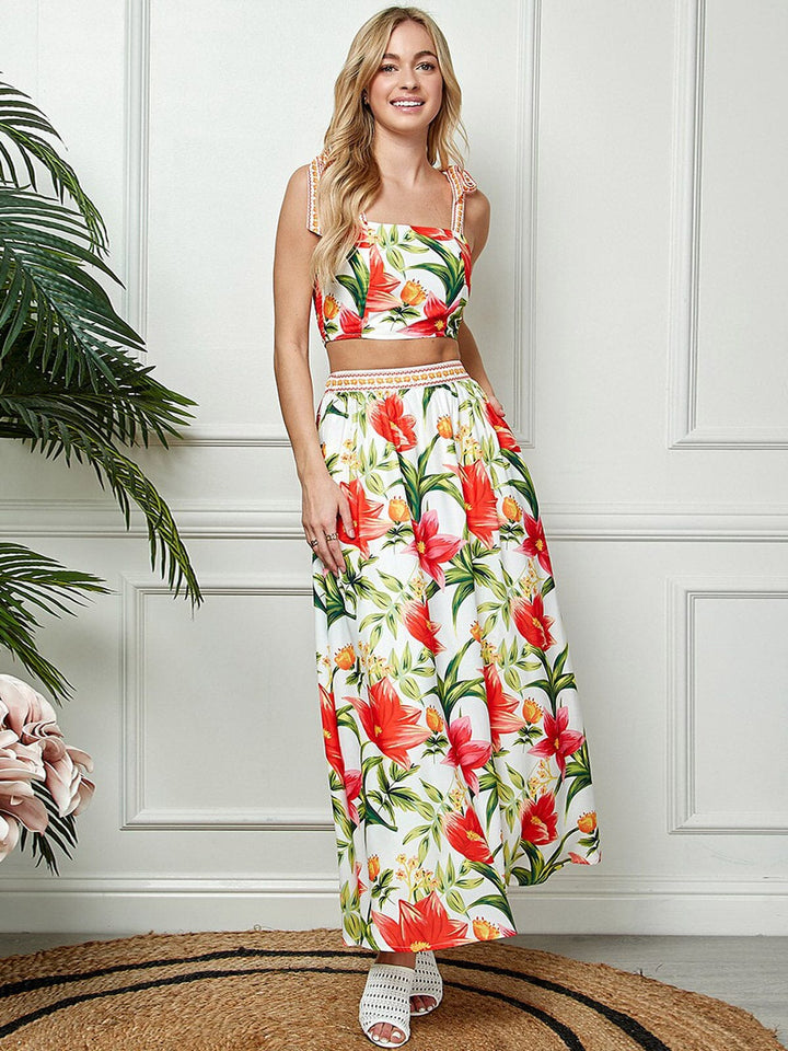 WOMEN'S SLEEVELESS CROP TOP & MAXI SKIRT FLORAL 2PC.SET