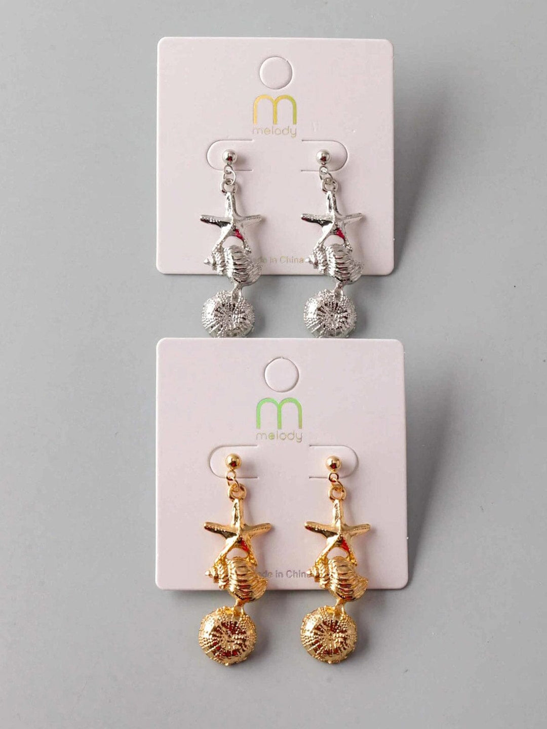 FASHION GOLD & SILVER SEA LIFE HANGING EARRINGS