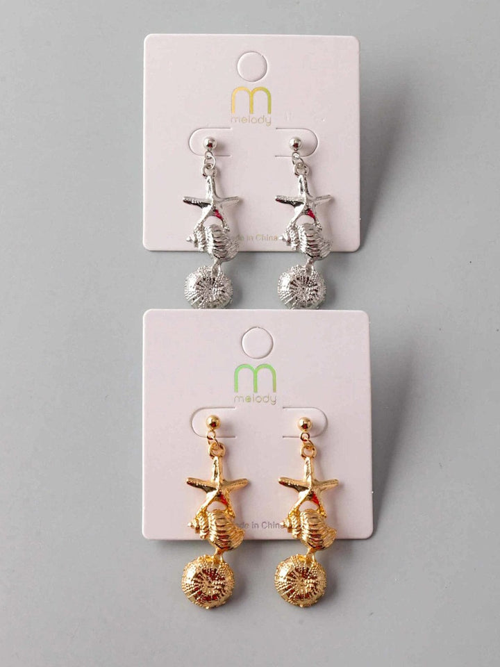 FASHION GOLD & SILVER SEA LIFE HANGING EARRINGS