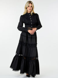 WOMEN'S LONG SLEEVE CROP TOP & ZIP UP MAXI SKIRT TIERED EYELET 2PC.SET