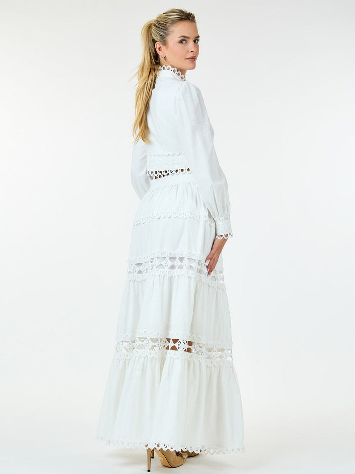 WOMEN'S LONG SLEEVE CROP TOP & ZIP UP MAXI SKIRT TIERED EYELET 2PC.SET