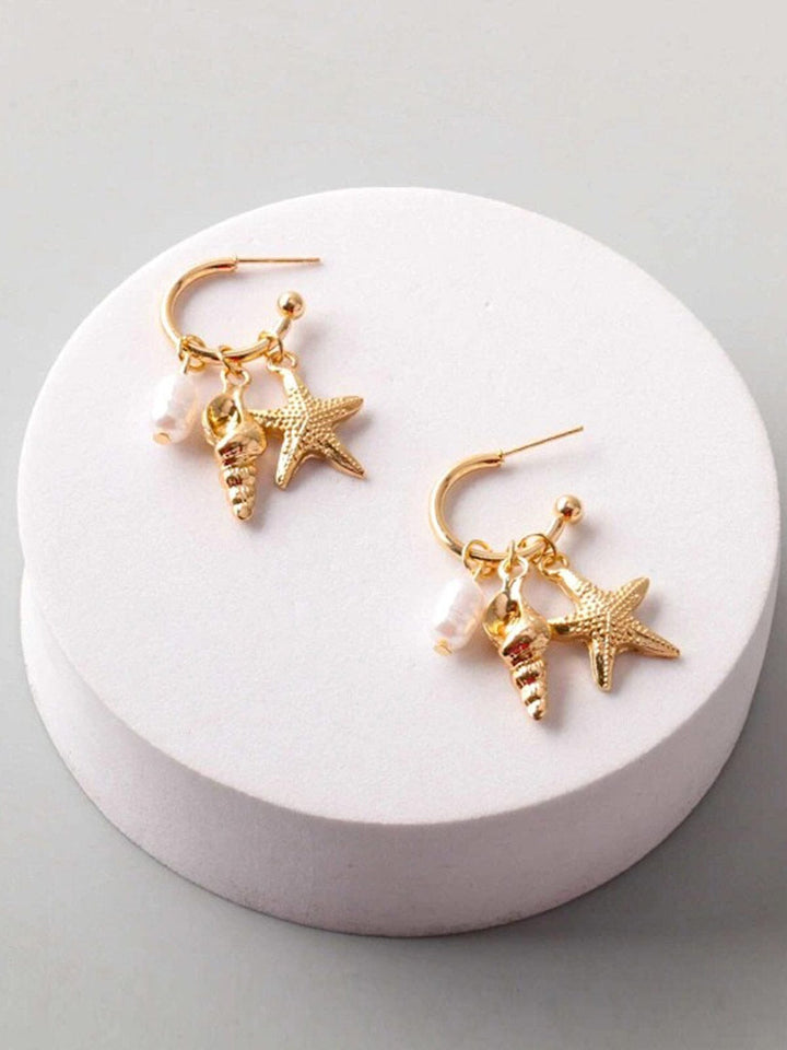 FASHION GOLD & SILVER SEA LIFE HANGING EARRINGS