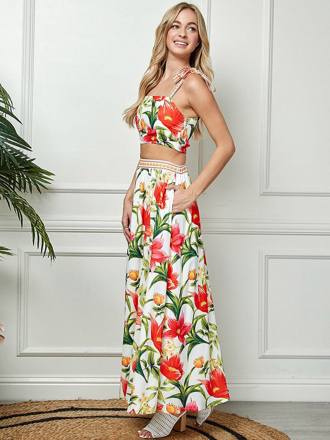 WOMEN'S SLEEVELESS CROP TOP & MAXI SKIRT FLORAL 2PC.SET
