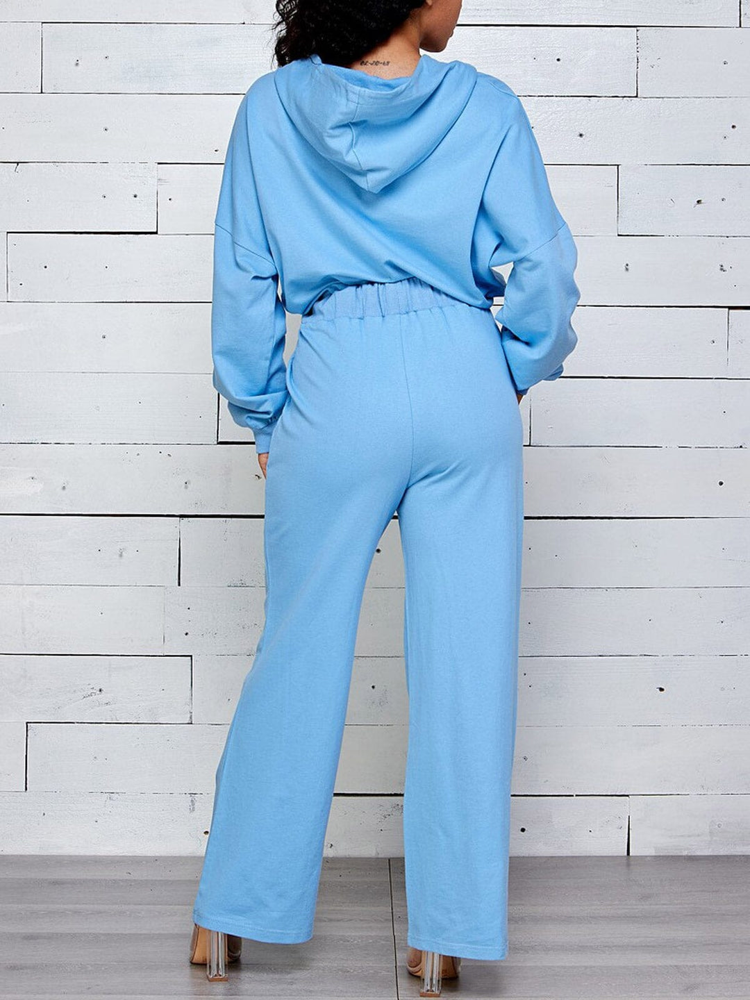 WOMEN'S LONG SLEEVE ZIP UP HOODED WIDE LEG JUMPSUIT