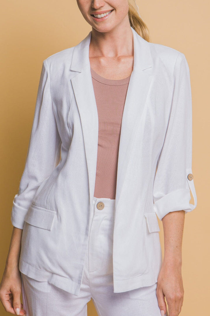 WOMEN'S LONG SLEEVE OPEN FRONT LINEN BLAZER