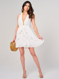 WOMEN'S SLEEVELESS V-NECK RUFFLE TRIM DETAILED MINI DRESS