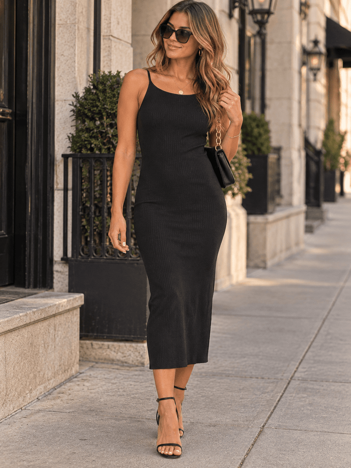WOMEN'S SLEEVELES BODYCON RIBBED MIDI DRESS