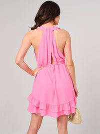 WOMEN'S SLEEVELESS V-NECK RUFFLE TRIM DETAILED MINI DRESS