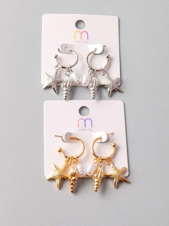 FASHION GOLD & SILVER SEA LIFE HANGING EARRINGS