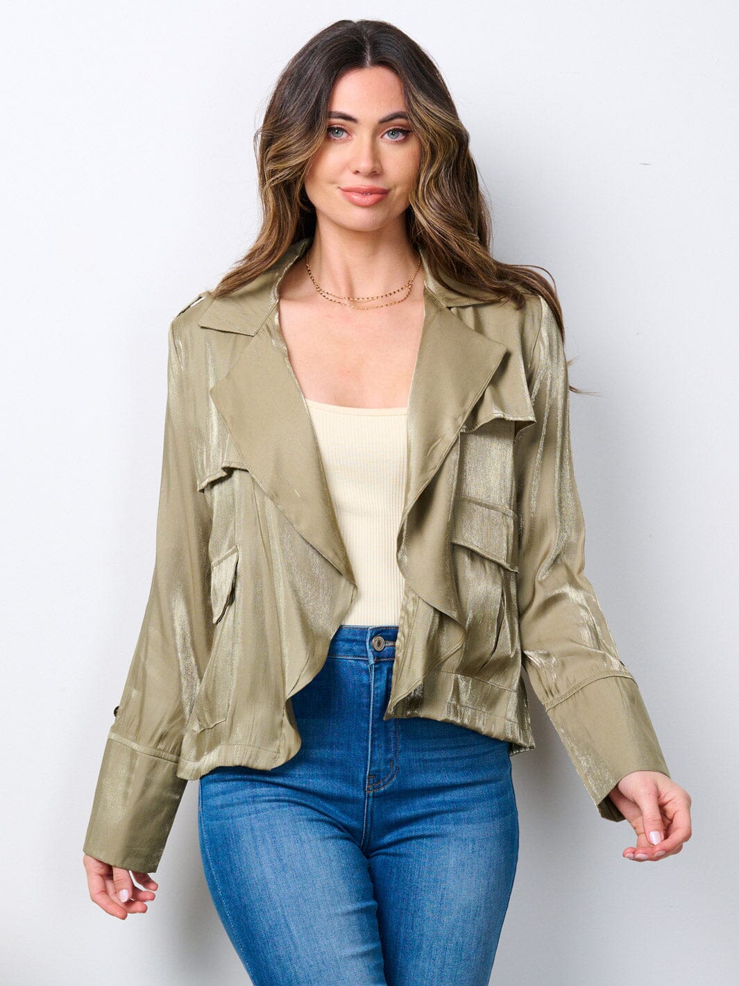 WOMEN'S LONG SLEEVE OPEN FRONT POCKETS JACKET