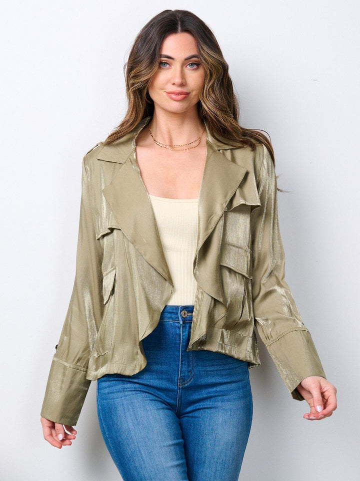WOMEN'S LONG SLEEVE OPEN FRONT POCKETS JACKET