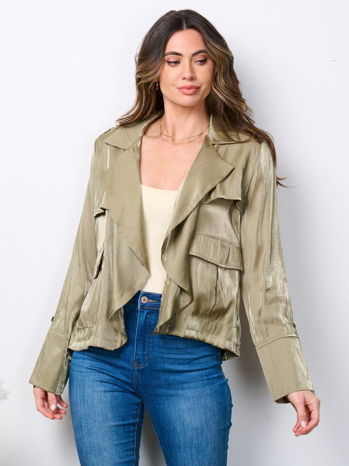 WOMEN'S LONG SLEEVE OPEN FRONT POCKETS JACKET