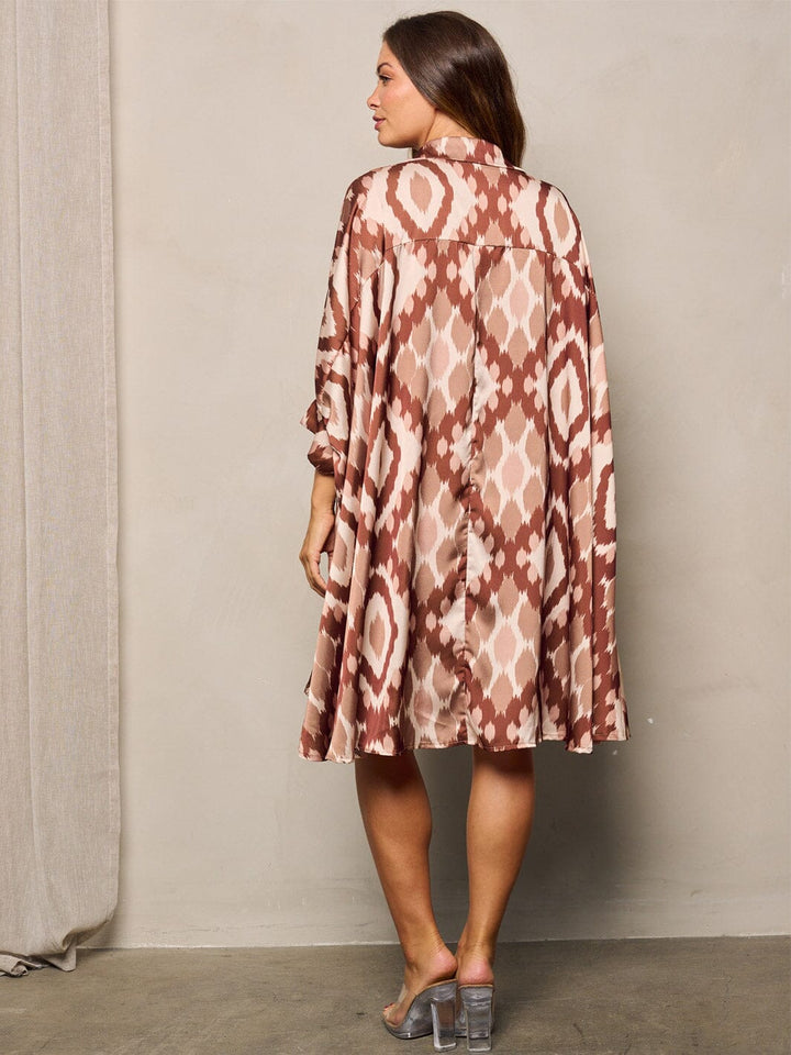 WOMEN'S LONG SLEEVE BUTTON UP PRINTED OVERSIZE TUNIC MINI DRESS